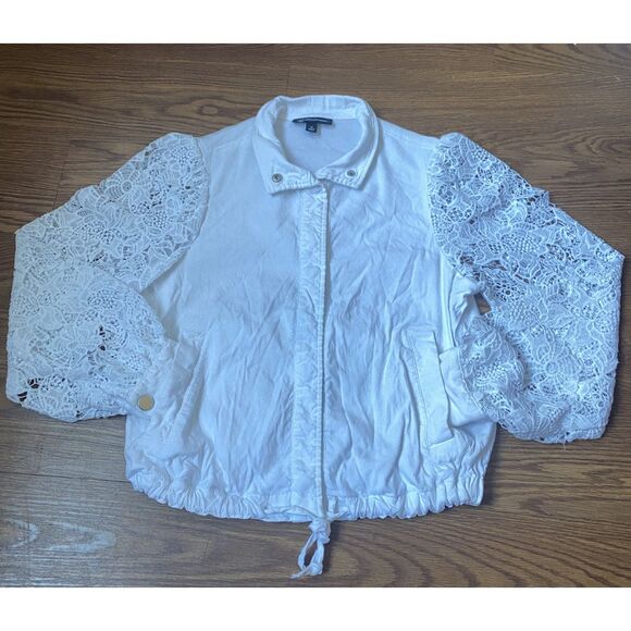 White Cropped Sheer Lace Bomber Jacket Size M - Picture 1 of 7